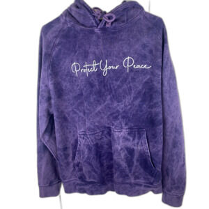 Rizz "Protect Your Peace" Purple Stone Wash Hoodie Women’s L Hooded Sweatshirt